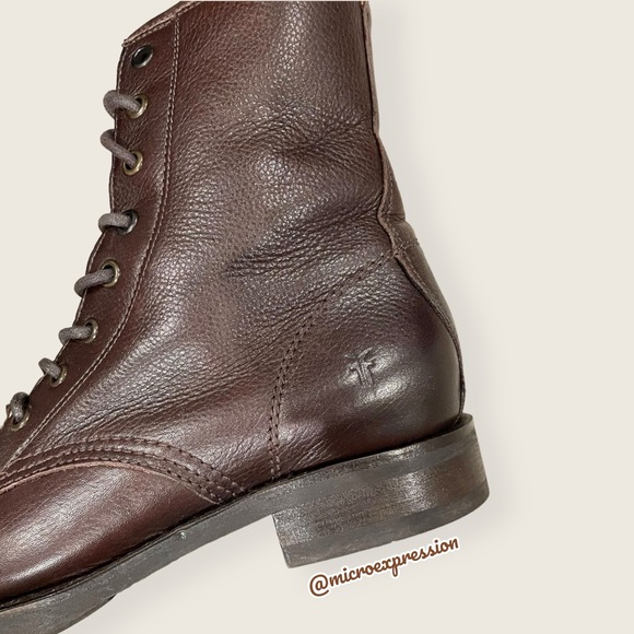 $385 Frye Veronica Combat Brown Leather Lace Up Moto Combat Military Ankle Boot - Picture 10 of 12